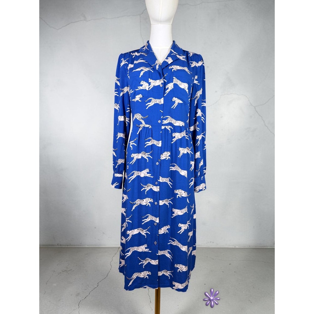 ANORAK Love Print Love Planet Blue Leopard Shirt Dress EcoVero Womens M/US8